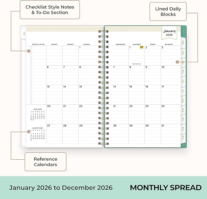 Blue Sky Day Designer 2026 Weekly and Monthly Planner Calendar, January 2026 - December 2026, 5" x 8", Clear Pocket Cover, Durable Twin Wire Binding, Includes Storage Pocket, Stickers, Peyton White