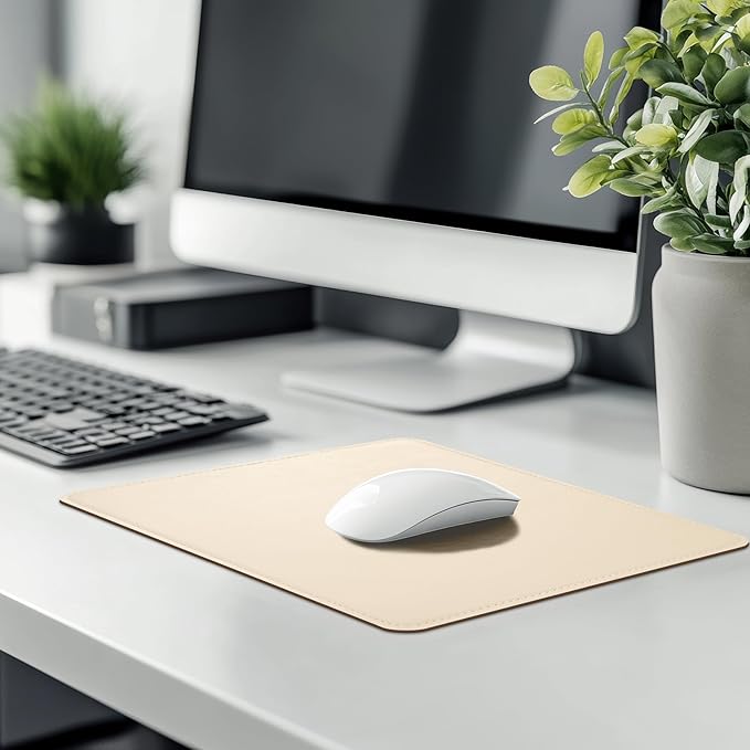 Leather Mouse Pad with Stitched Edge Micro-Fiber Base with Non-Slip Waterproof，Mouse Pad for Computers，Laptop, 8x11Inch (Milky White)
