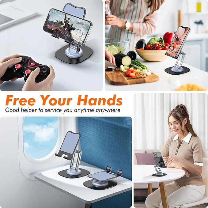 Cell Phone Stand, Fully Adjustable Foldable Desktop Phone Holder, 360 Degree Rotating Desktop Phone Stand for Recording Compatible with iPhone 16 15 14 13 12 Pro Xs Max Xr All Phones, Blue