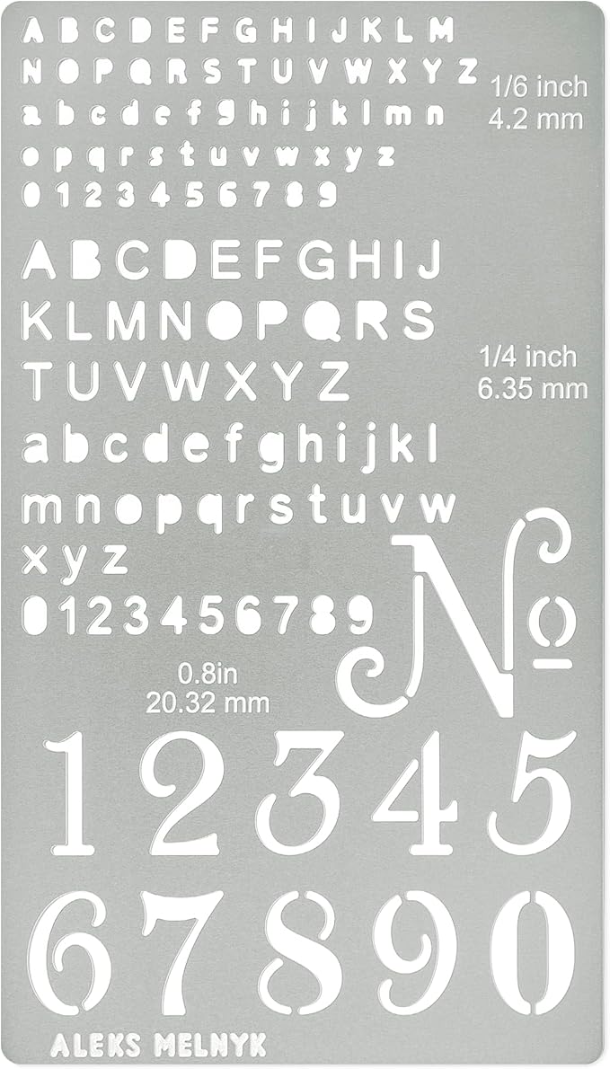Aleks Melnyk No.486 Metal Stencils for Bullet Journaling, Bookmark, Planning, Lines, Planner, Habit Tracker, Dot Journals Stencil for Diary, Templates, Tiny Letters, Small Number