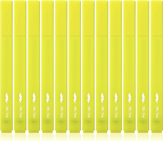 Mr. Pen Aesthetic Highlighters, 12 pcs, Fluorescent Yellow, Chisel Tip, No Bleed Bible Highlighter Pens