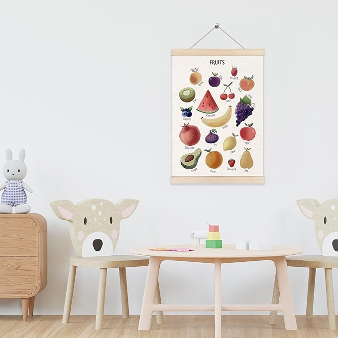 Koesus Fruit Food Wall Art Poster Hanger Frame 12x16 Inch, Educational Learning Canvas Pictures Prints Framed Wall Decor for Classroom Toddler Kids Room Nursery Preschool Kitchen