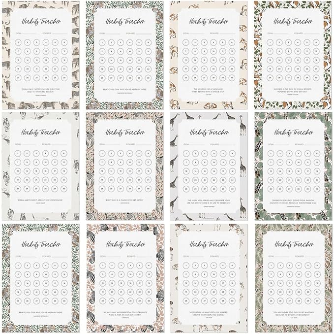 Habit Tracker Calendar - Made in USA, Designed by Local Artist, Motivational 30 day monthly challenge - Tool and gift for Productivity, Self-growth (Habit Tracker-Animal, Refill pages only)