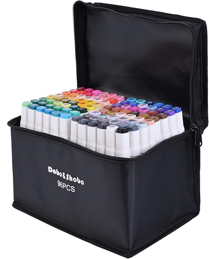 Dabo&Shobo 96 Colors Alcohol Marker, Drawing Markers, Dual Tip Markers, Fine & Chisel Tip, Chisel Marker For Adult Coloring And Sketching