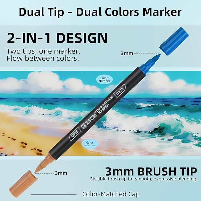 120 Colors Dual Tip Acrylic Paint Markers, 60Pcs Dual-Colors Brush Tip Paint Pens Stocking Stuffers for Rock, Wood, Fabric, Glass, Ceramic, Christmas Gifts for DIY Crafts Art Supplies