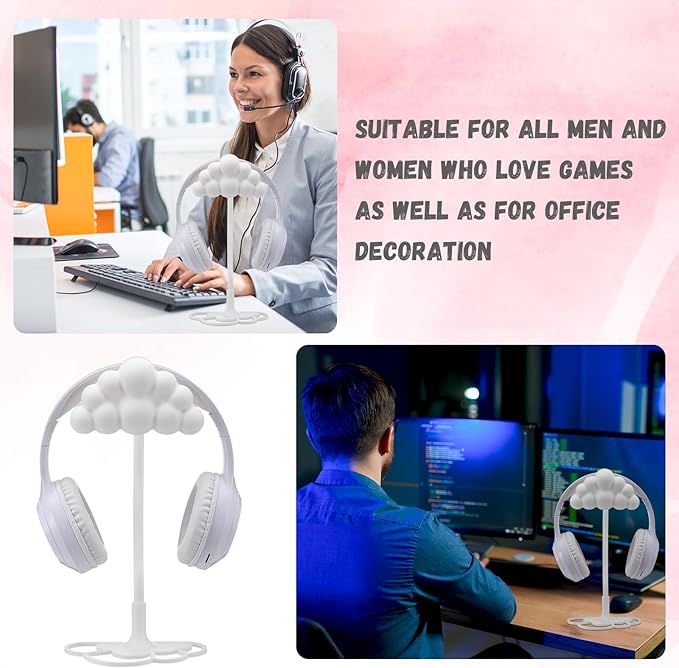 Yookeer Cloud Headphone Stand 3D White Cloud Cute Headphone Decor for Gamer Room Office Desk Gaming Gifts for Women Girlfriend Office Worker