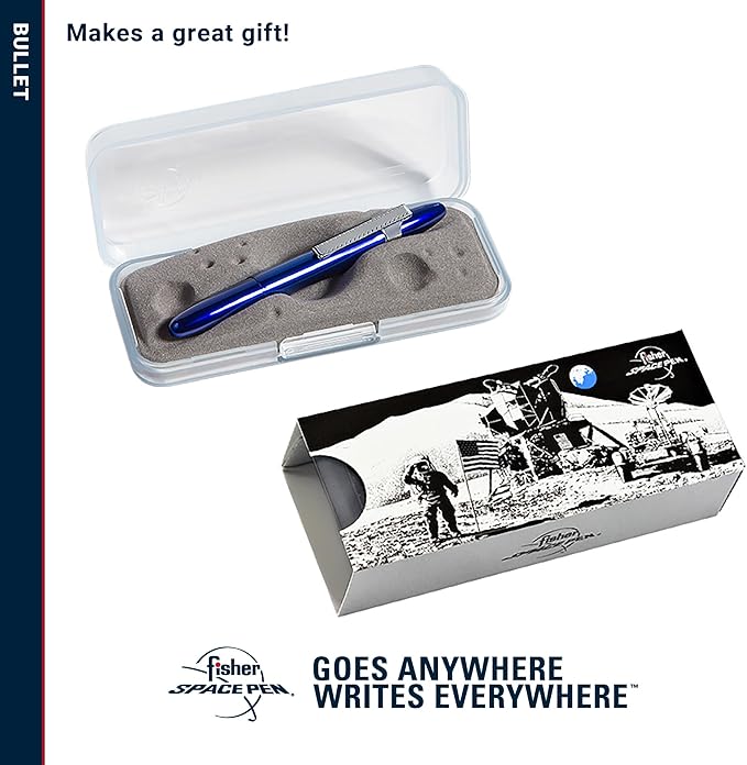 Fisher Space Pen Bullet Space Pen, Blue Moon Pressurized Ballpoint Pen, Compact Size, Writes Upside Down, Extreme Temperatures, Smooth Black Ink, Medium Point, Pocket Clip, Gift Box, Made in the USA