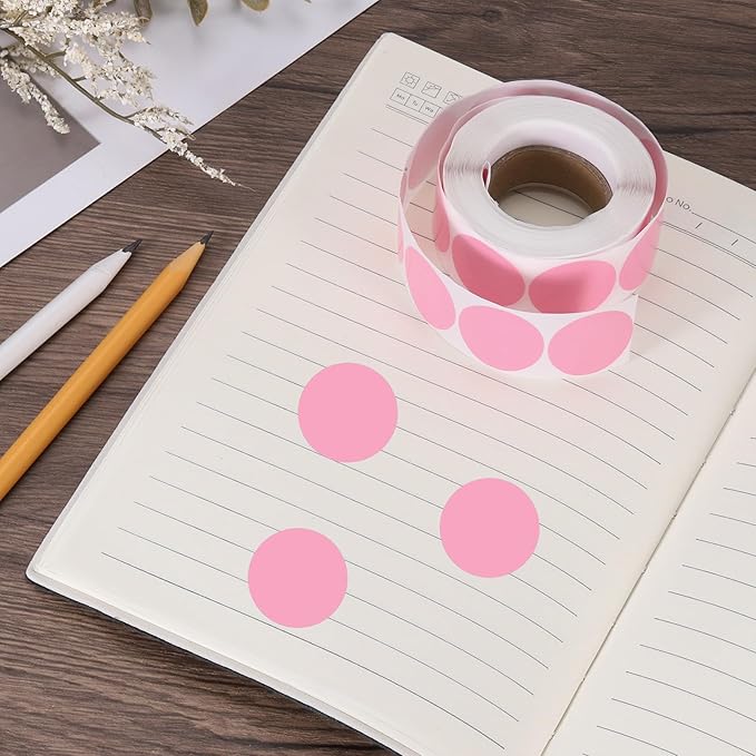 uxcell 500pcs Pink Round Stickers Roll 1 Inch Self-Adhesive Stickers Coding Label Removable for DIY Crafts Homework, Office, Shop, Home, Classroom Marking