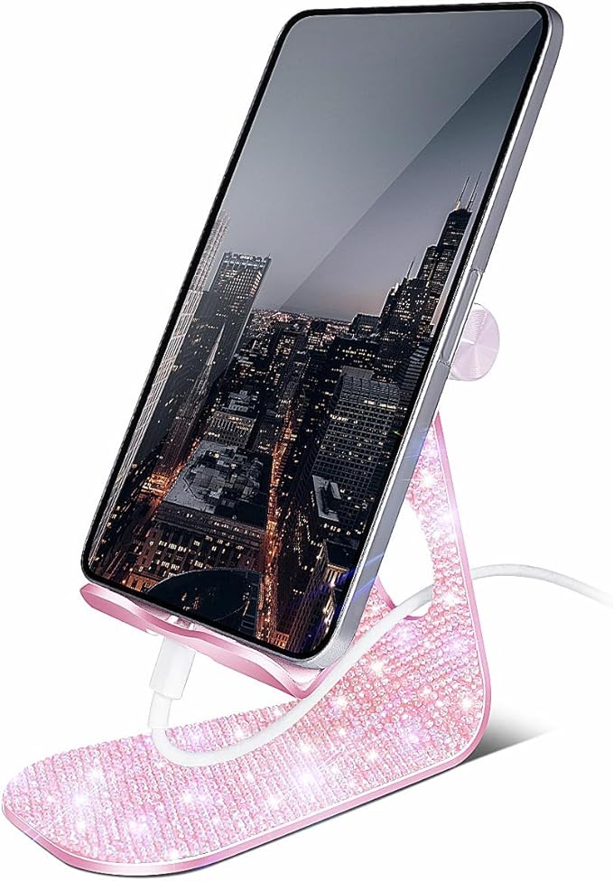 Bling Crystal Tablet Stand for Desktop,Glitter Adjustable Tablet Holder,Stand Dock Holder Compatible with iPad Pro 11,9.7,10.5,12.9 Air Mini 4 3 2, Kindle, Nexus,4-13" Tablets (Pink)