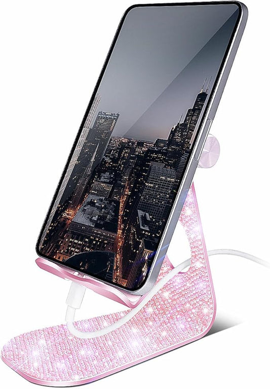 Bling Crystal Tablet Stand for Desktop,Glitter Adjustable Tablet Holder,Stand Dock Holder Compatible with iPad Pro 11,9.7,10.5,12.9 Air Mini 4 3 2, Kindle, Nexus,4-13" Tablets (Pink)