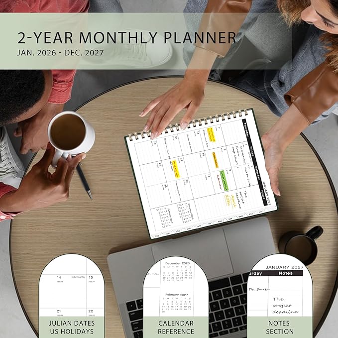 Ymumuda Monthly Planner 2026-2 Year Monthly Planner 2026-2027, JAN.2026 to DEC.2027, 8.5" x 11"Calendar notebook with Spiral Bound, Calendar for School Office Work Teacher Student