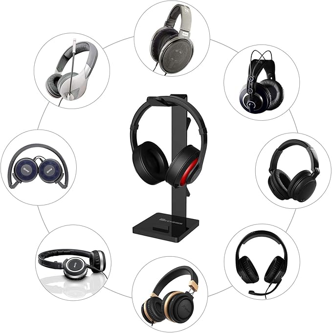 GeekDigg Headphone Stand Gaming Headset Holder For Desk Cable Organizer & Cellphone Stand for All Headphones Size headphone Holder Set Gaming PC Accessories Gaming Station – Black