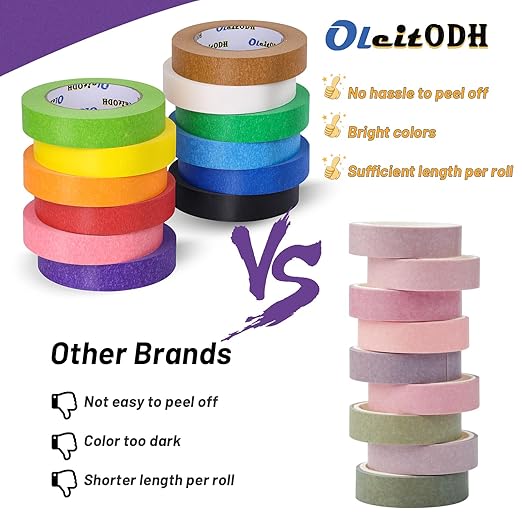 12 Rolls Colored Masking Tape-1 inch x 1080 Ft Painters Tape, Rainbow Colors Rolls Bulk Colorful Paper Marking Tape Decorative Arts Crafts Labeling DIY School Classroom Supplies