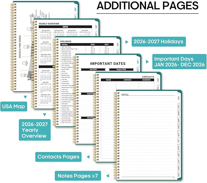 2026 Planner, Weekly and Monthly Calendar Planner Book, January 2026 - December 2026, Hardcover Spiral Planner with Monthly Tabs, Notes Pages, Perfect for Women & Men, A4 (8.5" x 11") - Oil