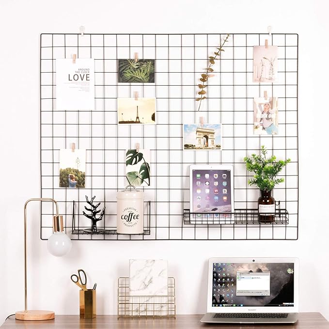 Kaforise Vinyl Dipped Wire Wall Grid Panel, Multifunction Photo Hanging Display and Wall Storage Organizer, Pack of 1, Size 39.4" X 31.5", Black