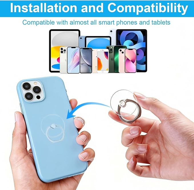 Transparent Phone Ring Holder Stand 2 Pcs, 360° Rotation Cell Phone Ring Holder Mobile Finger Kickstand Hand Phone Grip for iPhone, Clear Phone Ring for Phone Case (Round)