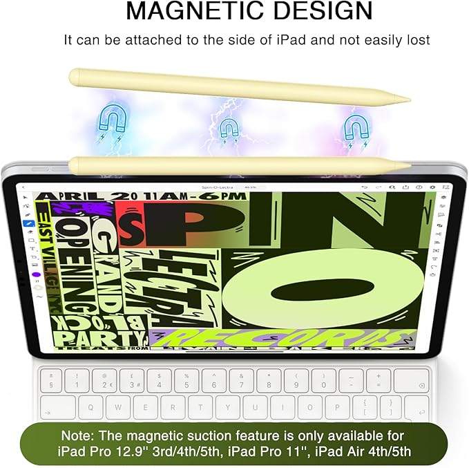 Pen for iPad 2018-2025, HATOKU 15 Mins Fast Charging Pencil 1st Gen with Tilt & Palm Rejection Compatible with iPad Air 3/4/5/M2/M3, iPad mini 5/6/7, iPad 6/7/8/9/10/11, iPad Pro 11/12.9/M4 M5(Yellow)