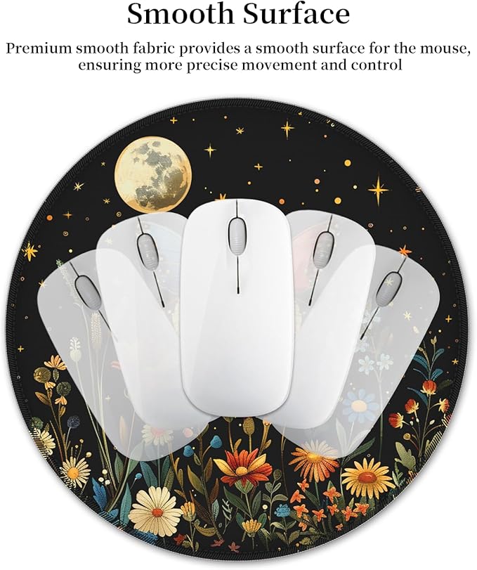 Mouse Pad for Desk, Butterfly Floral Small Cute Mousepad with Non-Slip Base, Round Mouse Pads for Wireless Mouse Laptop Gaming, Computer Mouse Mat for Home Office Travel Desk Accessories