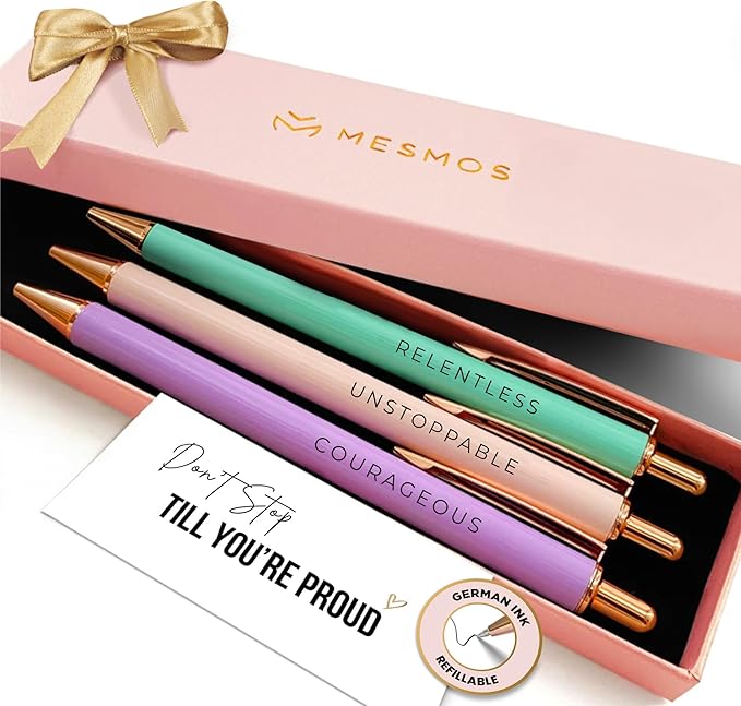 MESMOS Fancy Pen Set - Inspirational Gifts for Women, Office Motivational Writing Pens for Boss Lady, Unique Click Pens for Servers and Promotions