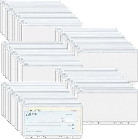 Antner 50pcs A6 Binder Pockets 6-Hole Budget Binder Inserts Cash Stuffing Envelopes for Budgeting, White Zipper Pouch Folders Loose Leaf Filling Bags Money Organizer for A6 6-Ring Planners and Binders