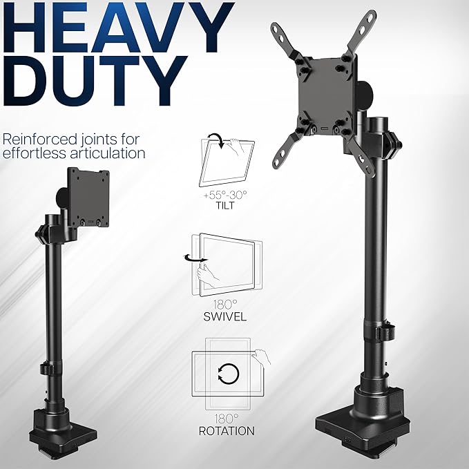 VIVO Clamp-on Single Ultra Wide Monitor Desk Mount, Low Profile Heavy Duty Adjustable Stand for 1 Ultrawide Screen up to 57 inches, 59.4 lbs Capacity, Black, STAND-V157C