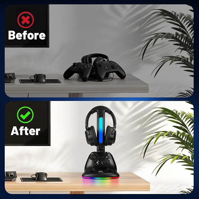Controller Charger with RGB Headphone Stand for Xbox Series X/S/One/One S/X, XSX Controller Charger Station, Headset and Controllers Stand Holder for Xbox, Gaming Gifts for Gamers Men