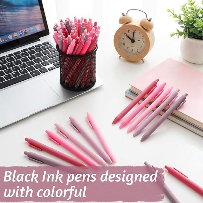 Crtiin 50 Pcs Gel Ink Pens Bulk, Black Ink 0.5mm Fine Point Retractable Pen Smooth Writing Office Supplies for Teacher Server Nurse Valentine Galentine Gift (Light Pink)