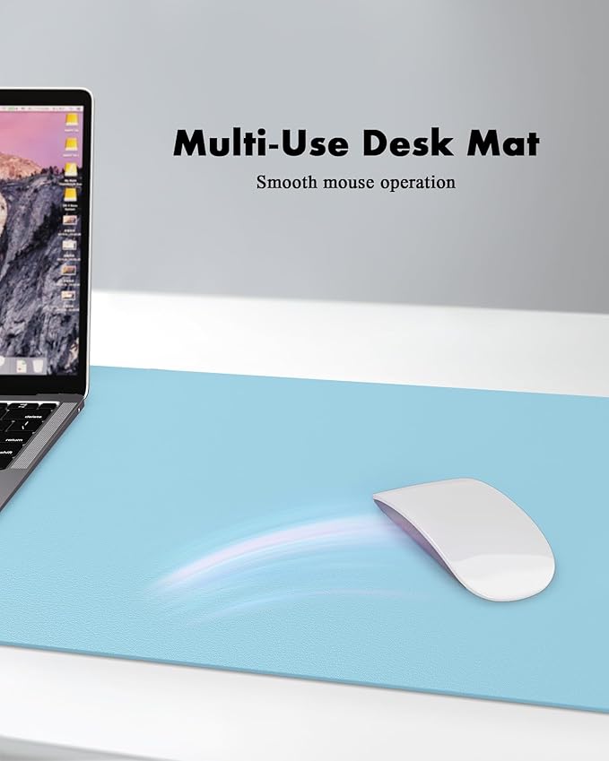 YSAGi Double-Sided Desk Pad, 23.6"x13.7" Leather Desk Mat, Eco Cork Desk Pad Protector, Large Mouse Pad for Desk, Waterproof Desk Blotter Pad, Desk Writing Pad for Office Work/Home(Baby Blue/Cork)