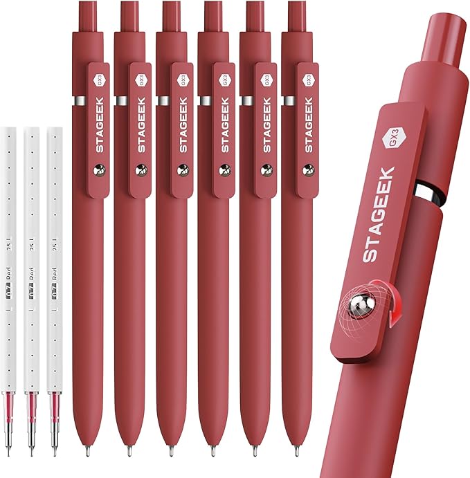 Red Gel Pens, 6Pcs Quick Dry Red Ink Pens with 3 Extra Refills, Fine Point Retractable Smooth Writing Pens for Journaling, Note Taking, School Supplies, Nurse Aesthetic, Office(Red)