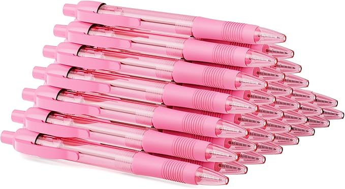 deegtran Pens Bulk, 30 Pack No Bleed Pink Ink Click Pens with Soft Grip, Wholesale Retractable Ballpoint Pens for Office School, Medium Point Smooth 1.0MM