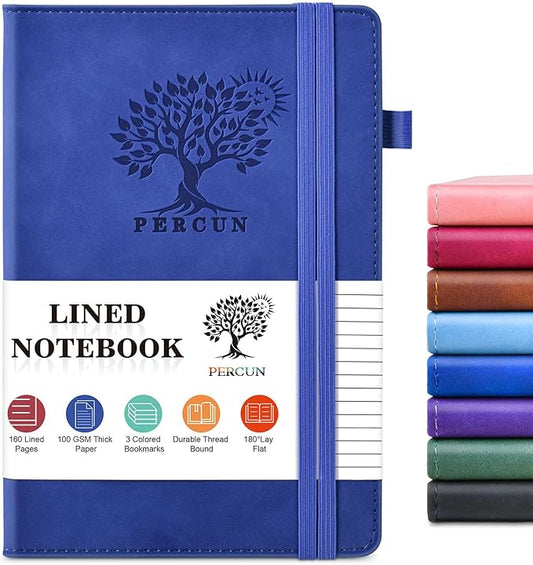 Lined Journal Notebook for Men & Women, 160 Pages College Ruled Journal for Writing, A5 Hardcover Leather Notebooks for Work, School, Business, Travel, Daily Diary 5.9" x 8.5" (Navy)