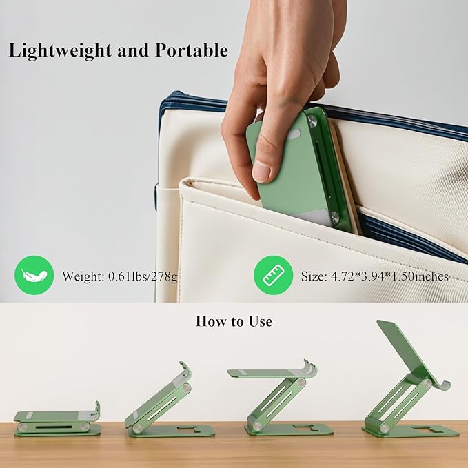 Minthouz Tablet Stand, Multi-Angle Adjustable Tablet Holder, Aluminum iPad Stand Compatible with iPhone 17 16 15 14 13 Pro Max Mini, 12 11 XR X8 Plus SE, Smartphone (Green)
