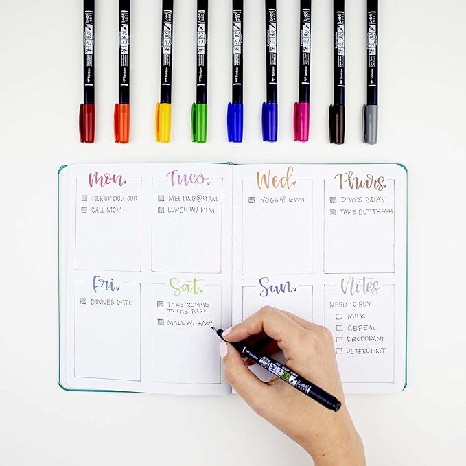 Tombow 56429 Fudenosuke Colors Brush Pens, 10-Pack. Hard Tip Fudenosuke Brush Pens in Assorted Colors for Calligraphy and Art Drawings
