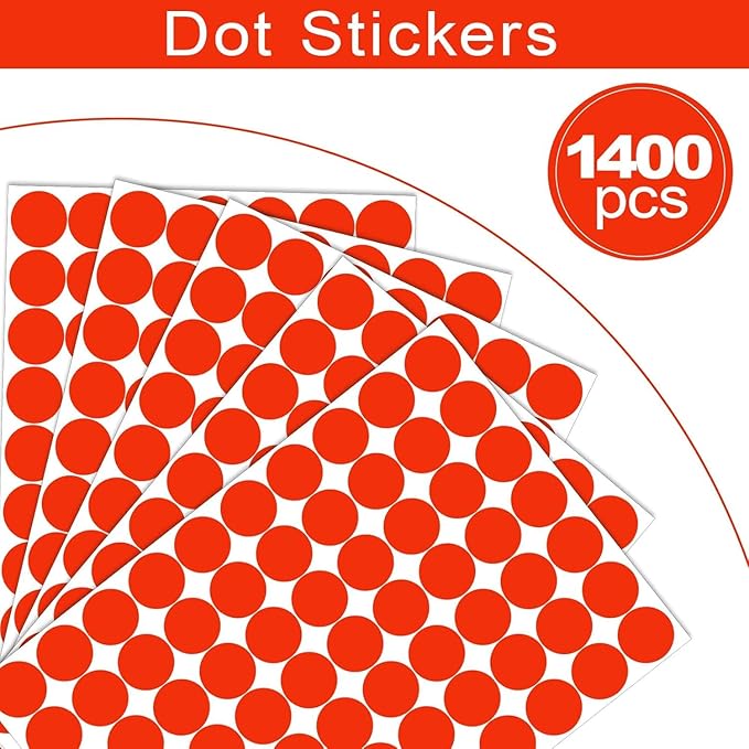 1400 Pcs Red Dot Stickers 3/4" Round Color Coding Label Circle Stickers Colored Dots for Office,Classroom,Papers Etc