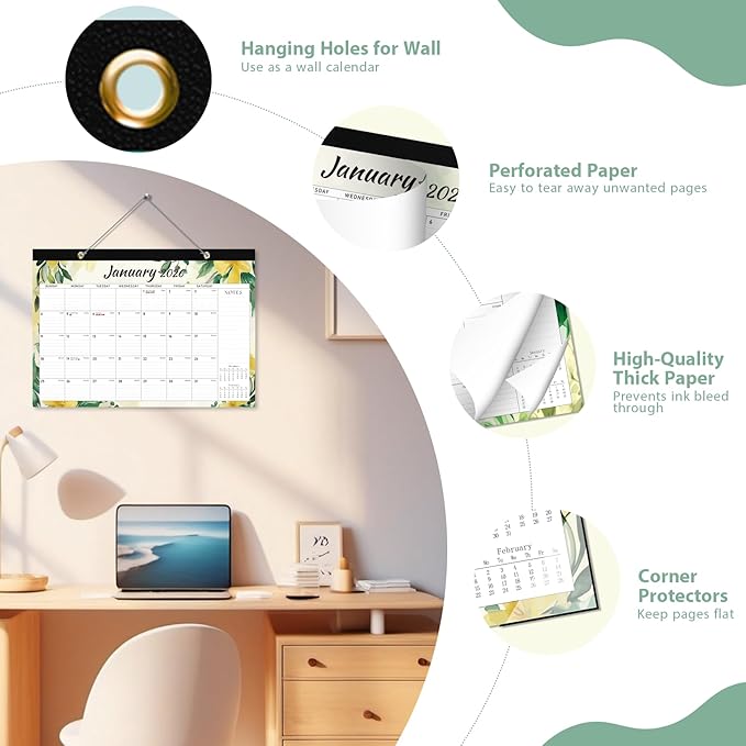 2026 Desk Calendar, Large Desktop/Wall Monthly Calendar (Jan. 2026 - Jun. 2027) 17'' x 12'' Personal Desk Planner for Teacher Family School Office Supplies