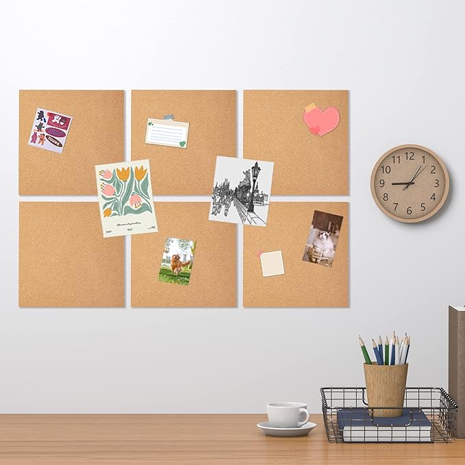 4 Pack Cork Bulletin Board 12 x 12 Inch - 1/2" Thick Cork Board Tiles,Self-Adhesive Frameless Cork Tiles Wall Decor with 50 PCS Pushpins for DIY, Office, School and Home Decor