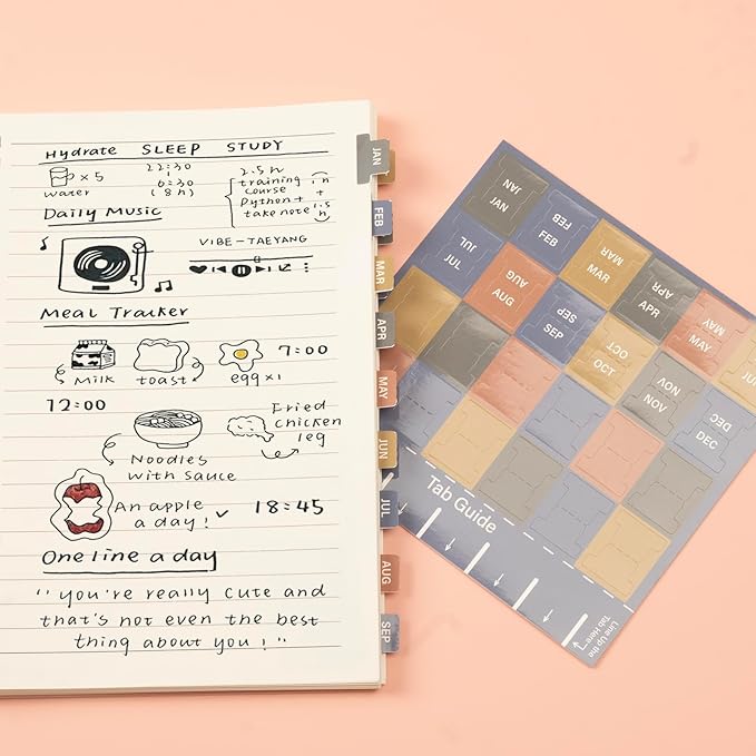 Lumintutu Laminated Planner Monthly Stickers,48 Adhesive Plan Tabs for Notebooks (2 Sets 12 Month Tabs and 24 Blank Tabs), Calendar Monthly Divider Set (Small Morandi)