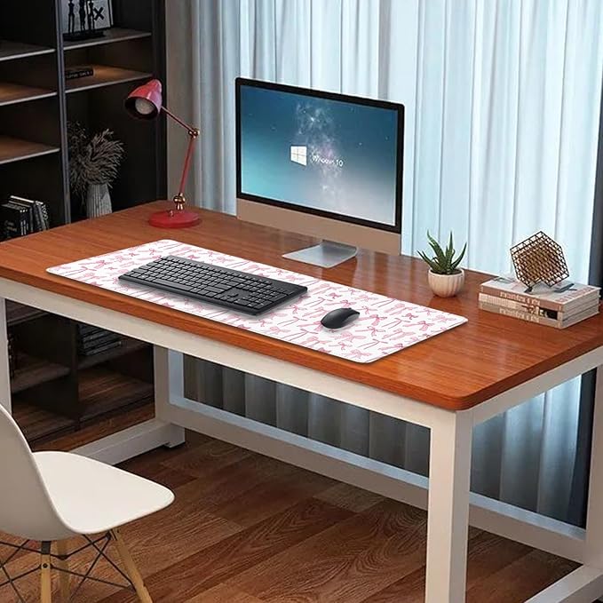 Pink Bow Desk Pad Mouse Pad,Large XL Mouse Mat with Stitched Edges,Non-Slip Rubber Base Mousepad for Office PC Keyboard Laptop and Home Work Desk Mat(31.5X11.8 in)