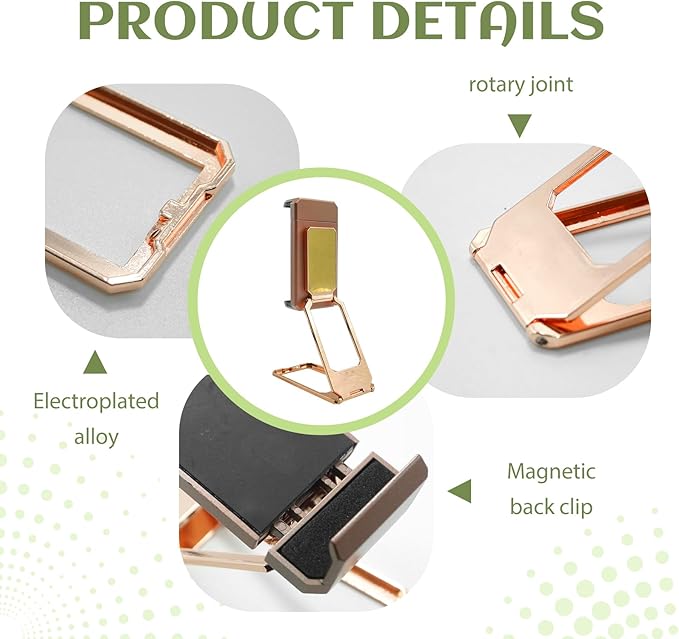 New Three Folds Clip Type 360° Folding Bracket, Travel Cell Phone Stand,3M Tape Sticker Holder, Adjustable Cell Phone Stands Compatible with All Types Smartphones (Rose Gold)