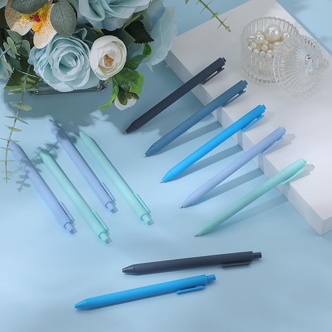 Crtiin 50 Pcs Gel Ink Pens Bulk, Black Ink 0.5mm Fine Point Retractable Pen Smooth Writing Office Supplies for Teacher Server Nurse Valentine Galentine Gift (Blue Series)