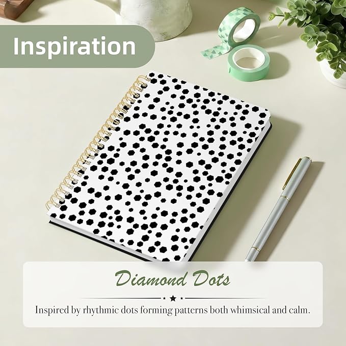 Stanoha Cute Spiral Notebook A5 Journal for Women Girls Kawaii Aesthetic Pretty Floral Design with Pocket, 8.5 x 5.7 inch, Graph, Polka Dots