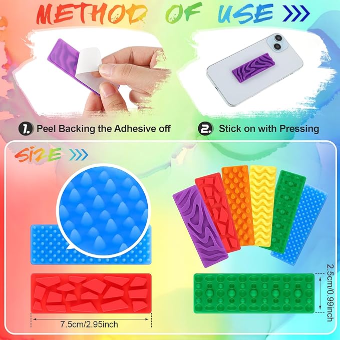 Ireer 6 Pcs Textured Sensory Stickers Silicone Desk Fidget Decals Thick Mental Health Stickers Strips Different Textured Calm Decals Stress Anxiety Relief Items for Adult Autism ADHD Desk Office Gift