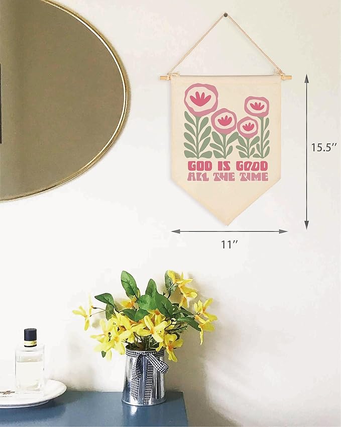 Canvas Banner Flag Sign Pennant Wall Decor Gift for Nursery Reading Room Playroom Bedroom Door,Girly Bible Verse Trendy Scripture Affirmation-Christian Poster Art for Girl-God is Good All the Time
