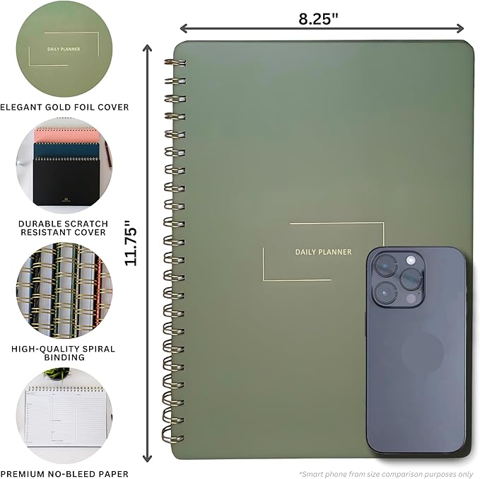 Undated Daily Planner | 8.25” x 11.75” To Do List Notebook | Work Productivity ADHD Organizer | Men and Women Planner | College Supplies | Pink | Portrait Layout