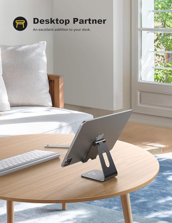 Lamicall Tablet Stand, Tablet Holder for Desk - Multi-Angle Adjustable Tablet Desktop Dock Gifts, Compatible with iPad Pro 11, 12.9, Air, Mini, Fire HD, Galaxy Tab, and Other 4-13" Tablets, Black