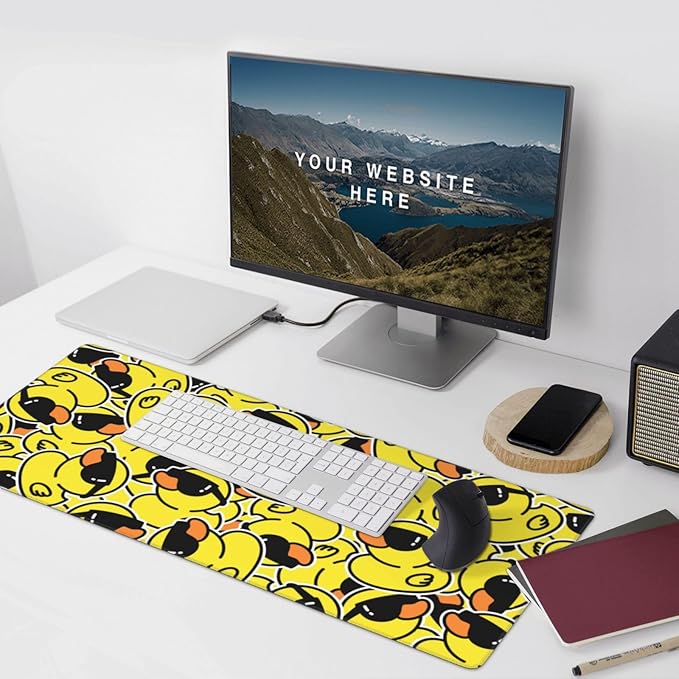Cartoon Rubber Duck with Sunglasses Mouse Pads XXL Extended Mousepad with Stitched Edges Non-Slip Rubber Base Computer Keyboard Pad Desk Mat for Home Office Desk Decor, 35.4" X 15.7"