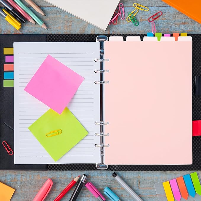 2 Set 6-Ring A5 Binder Dividers, Top 5 Tabs Plastic Binder Index Dividers for 6-Holes Ring Binders, Planner Insets Pink Vertical Tabs Divider Page Protectors for School Office Home Notebook Planner