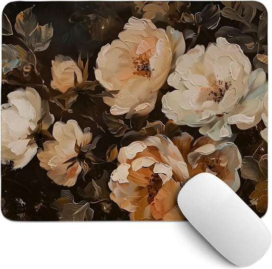 Dark Vintage Floral Mouse Pad,Spring Mouse Pads,Botanical Desk Mat,Rustic Floral Painting Desk Mat for Home Office Dorm Desktop Decor,10.2x8.3 Inch