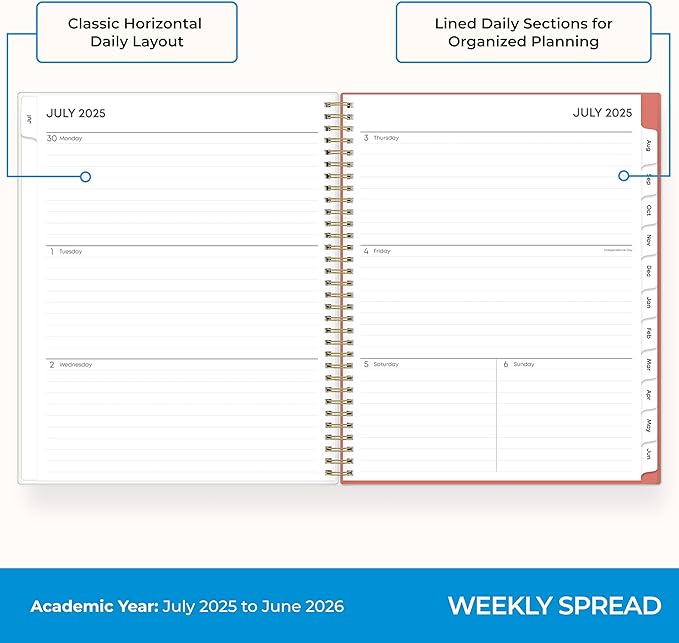 Blue Sky Weekly and Monthly Academic Year Planner Calendar, July - June, Clear Pocket Cover, Wirebound, Laminated Tabs, Cali Pink (Cali Pink- 2025/2026, 8.5" x 11")