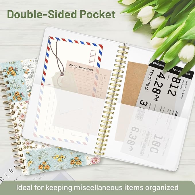 Stanoha Cute Spiral Notebook A5 Journal for Women Girls Kawaii Aesthetic Pretty Floral Design with Pocket, 8.5 x 5.7 inch, Graph, Patchwork Floral